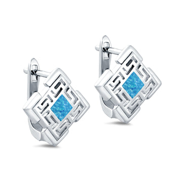 Stud Earrings Lab Created Blue Opal 925 Sterling Silver (15mm)